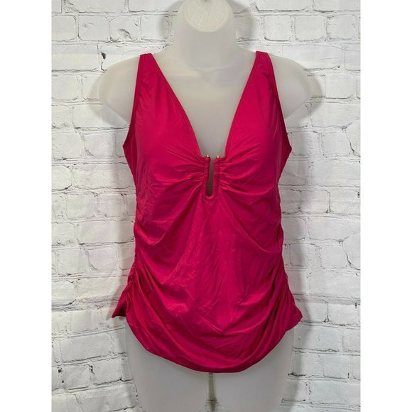 ☀️Bleu Rod Beattie U-Wire Tankini Top Pink Rouge Size 12 NWT - Picture 1 of 6